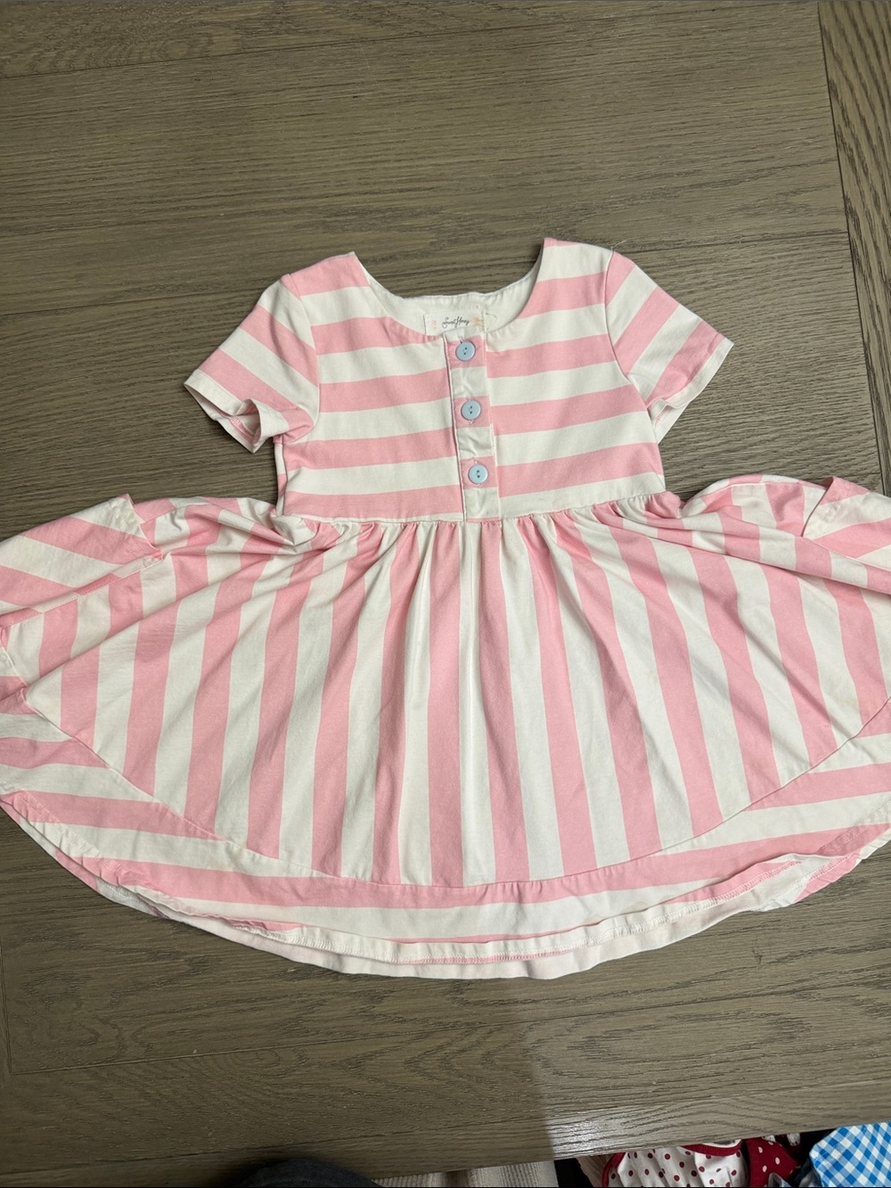SweetHoney 6Y Pink and White Striped Short Sleeve Dress